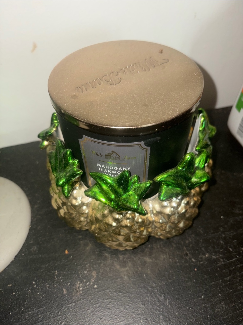 Bath & Body Works Gold Pineapple Holder with Green Leaves